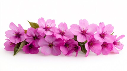 Cherry blossom branch with vivid pink flowers on white background in shallow focus created with Generative AI technology