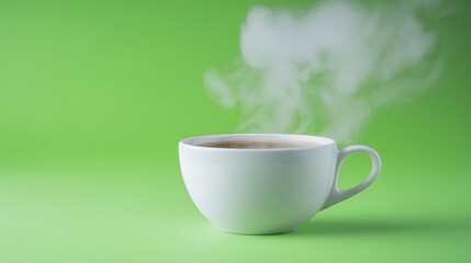 Minimalist hot coffee cup with smoky steam on green screen and soft focus detail created with Generative AI technology