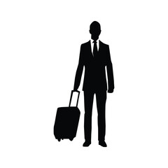 silhouette image of business man wearing suit and carrying suitcase,vector illustration on white background.