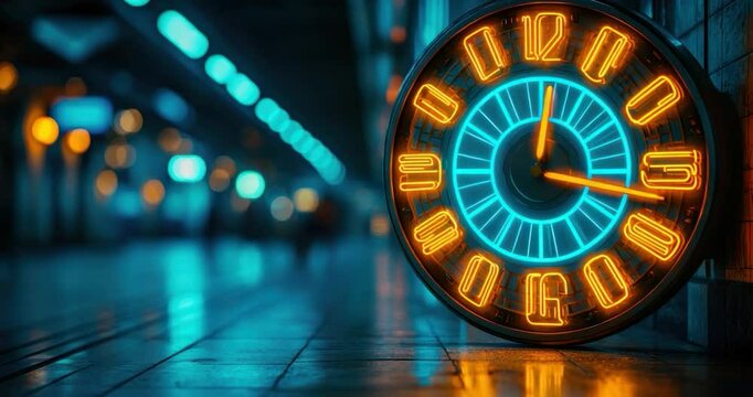 Neon clock urban tunnel