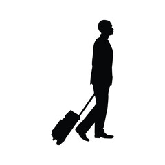 silhouette of a man walking with a suitcase, vector illustration on a white background.