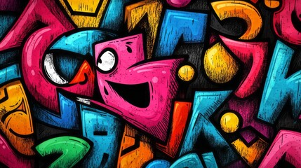 Obraz premium Colorful graffiti style letters form a dense abstract background