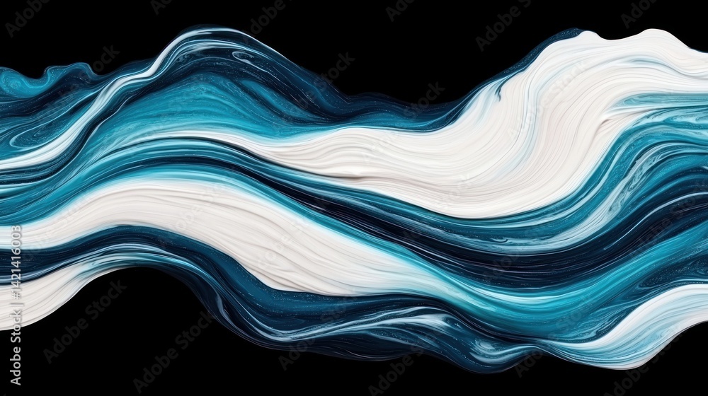 Poster blue and white paint swirls create a beautiful abstract wave design art.