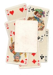 Old playing cards with a panel for text.