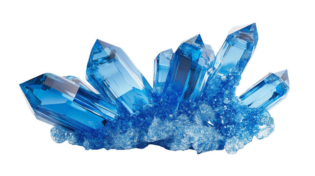 A sleek, elongated blue crystal with sharp facets and a shimmering, translucent surface isolated on white background or transparent png - Powered by Adobe