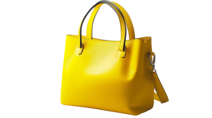 A vibrant yellow leather handbag that adds a pop of color and elegance to any outfit isolated on white background or transparent png 
