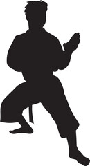 Karate Silhouette . Martial Arts Stance. A striking silhouette illustration of a karateka in a powerful stance, demonstrating a punch and block.