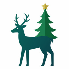 deer with christmas tree vector silhouette illustration isolated on white background