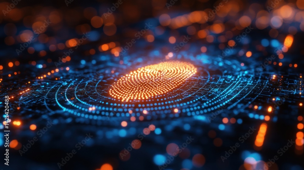 Poster digital fingerprint: a futuristic abstract of biometric security in a network