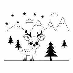 Fototapeta premium cartoon deer with christmas tree vector silhouette illustration isolated on white background