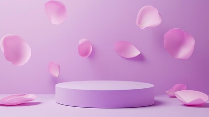 Elegant Purple Podium adorned with Delicate Pink Petals, a serene and sophisticated display