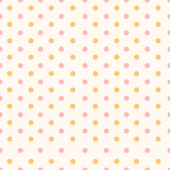 Seamless pastel polka dot  pattern in soft pink and yellow. Perfect for baby shower invitations, nursery wall art, gift wrapping, fabric prints, and digital paper.