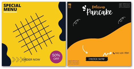 Trendy Food Menu Design for Delicious Pancakes with Special 50% Off Offer