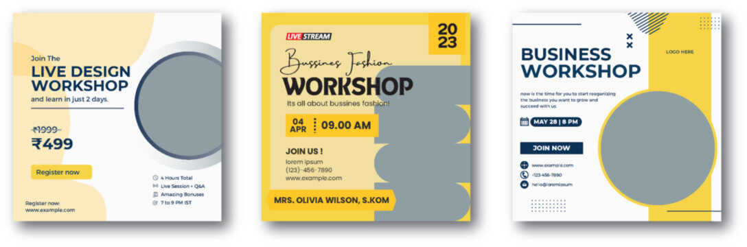 Creative Workshop Promotion Template Design for Business and Fashion Events