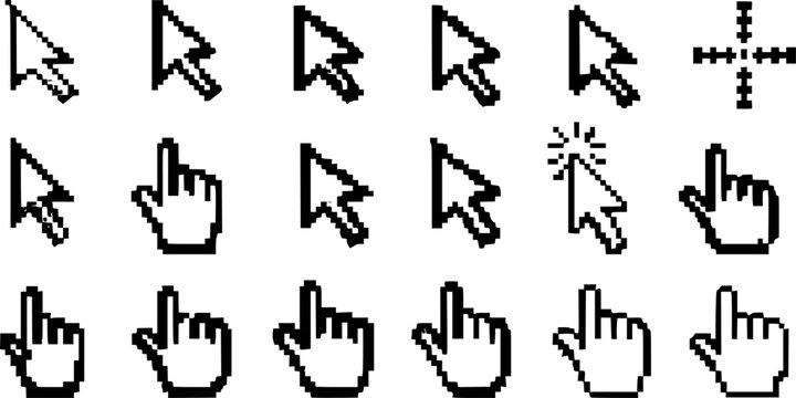 Pixel mouse cursor icon set Clipart image isolated on white background.
