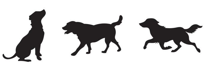 Labrador Retriever Dog collection silhouette black vector on white background
