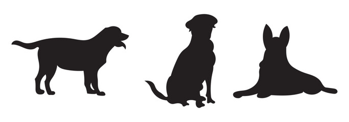 dog silhouette, vector, isolated black silhouette of a dog, collection