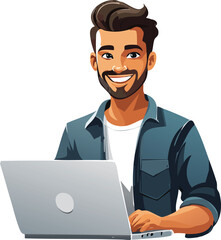 Focused Entrepreneur Typing on Laptop – Business and Technology on white background