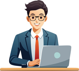 businessman with laptop on white background vector illustration