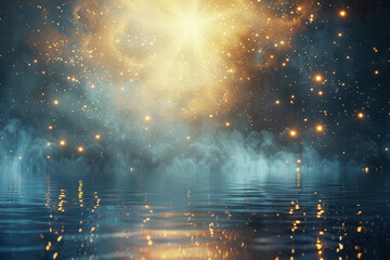 Naklejka premium A mystical advertising background bathed in an enchanted, glowing light, with swirling magical energy emanating from the center