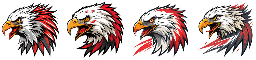 Fototapeta premium Bald Eagle Portrait in Profile – Majestic Bird of Prey with Detailed Feathers and Beak, Isolated Studio Shot with Digital Enhancements PNG on transparent background