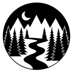 road in the mountains vector silhouette illustration isolated on white background