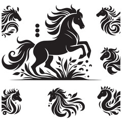 create simple black Horse Silhouette Vector with white background	
