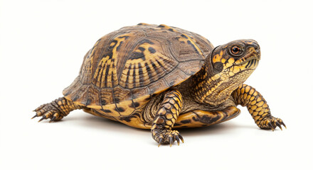 Box Turtle Walking Isolated on White Background Studio Shot