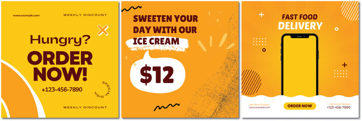 Appetizing food advertisements for online ordering and convenient delivery