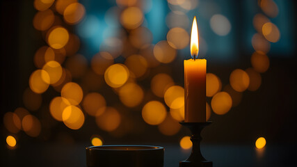 Candles on a soft gold bokeh background, black.
