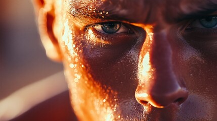 Intense Close-Up of Sweaty Athlete's Eye in Focus During Workout