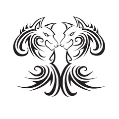 Obraz premium Symmetrical Tribal Tattoo Design with Ram Horns – Black and White Abstract Flame & Swirl Motif