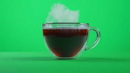 Glass coffee cup with steam and backlight on green screen tabletop created with Generative AI technology