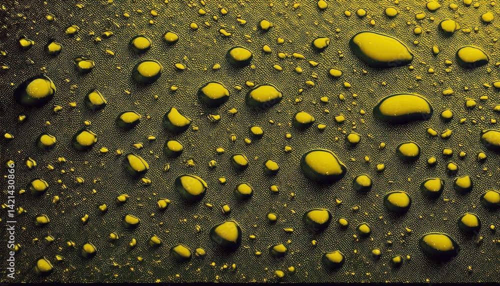 Poster  yellow water droplets on textured surface abstract macro texture for web design, print media, branding backgrounds, or graphic projects