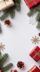 Christmas Decorations with Gifts and Pine Branches