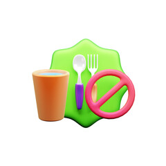 No Food 3D Icon, Ramadan Kareem Islamic element icon concept. 3D illustration, religious illustration