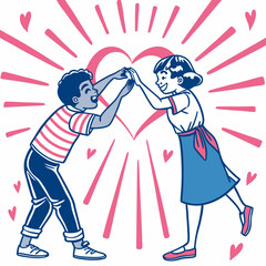 Boy and Girl Making a Heart with Their Hands