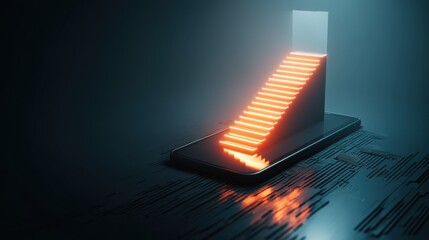 Modern Smartphone with Glowing Stairs Artwork Representing Technology and Innovation Concepts