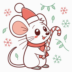 Christmas Mouse with Santa Hat and Candy Cane