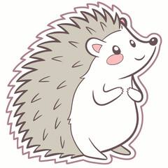 Cute Hedgehog Sitting with Blush Cheeks – Sticker Style
