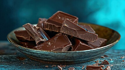 Chunks of broken chocolate on a clean background, capturing the essence of a delicious, rich treat.