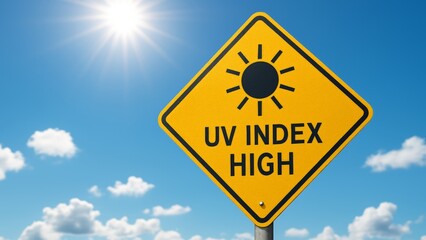 High UV Index Warning Sign Under Clear Sky With Bright Sun, Generated AI