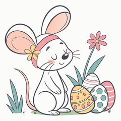 Easter Mouse with Bunny Ears and Painted Egg