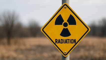 Caution Radiation Hazard Warning Sign In A Rural Area, Environmental Safety Concept, Generated AI