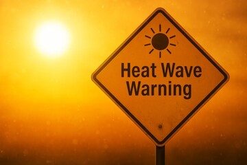 Heat Wave Warning Sign Against Bright Sun, Conceptual Climate Change Illustration, Generated AI