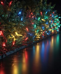 Dazzling red, green, blue, & yellow Christmas lights illuminate the night , christmas, holiday