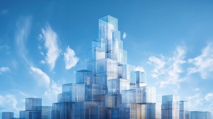 Futuristic Transparent Structures Against Clear Blue Sky with Wispy Clouds in Daylight