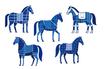 horse in blueprint style, centered with padding, Vector Set on isolated background