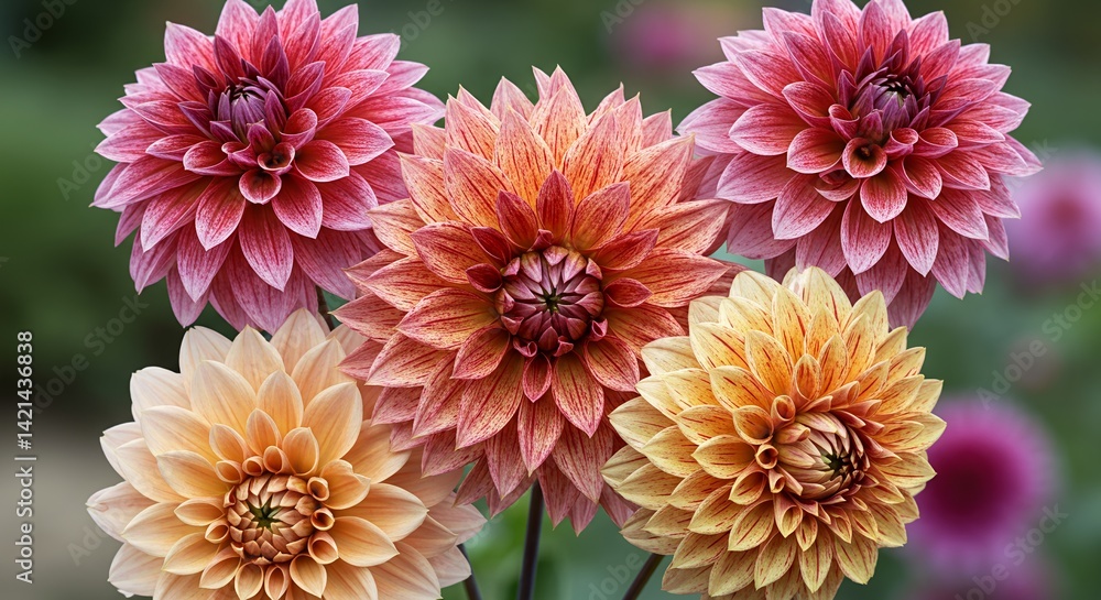 Poster derivative products of flower dahlia pinnata showing complex petal arrangements displayed in various