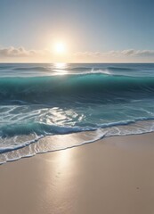 Fototapeta premium Deep ocean's tranquil blue waves gently rolling onto the beach , water, summer